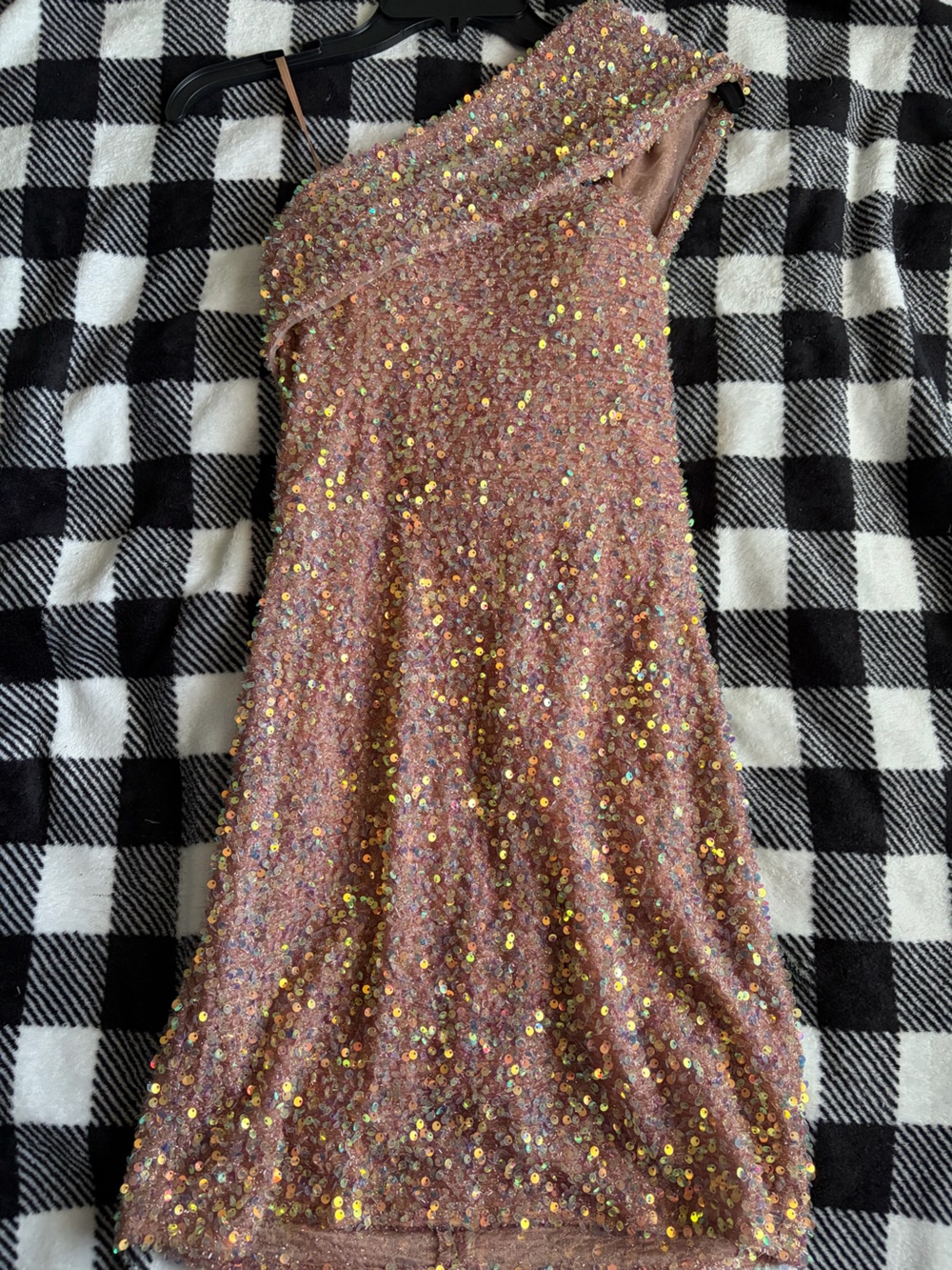 One-Shoulder Sequin Mini Dress in Rose Gold